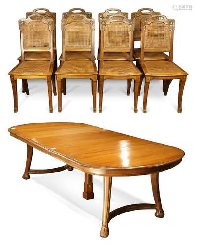 Art Noveau oak dining suite