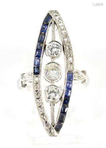 Diamond, sapphire and 14k white gold ring