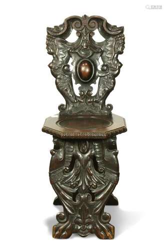 Baroque style carved oak side chair