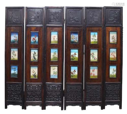 Chinese Reverse Glass Inset Wood Screen