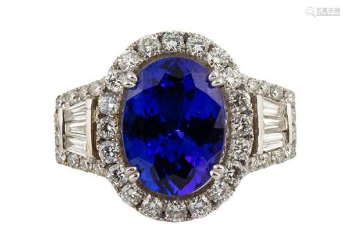 Tanzanite, diamond and 18k white gold ring