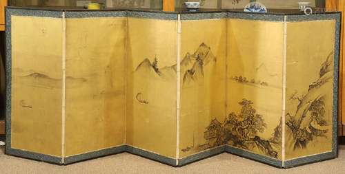 Japanese Six-panel Byobu Screen, Kano, early 19c