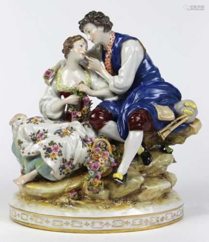 Continental porcelain sculpture depicting a courting