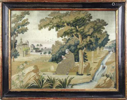 Silk and needlework scenic panel