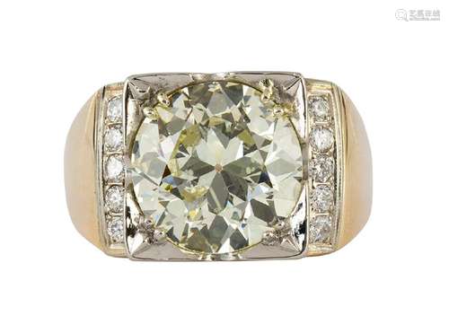 Diamond, 14k yellow and white gold ring