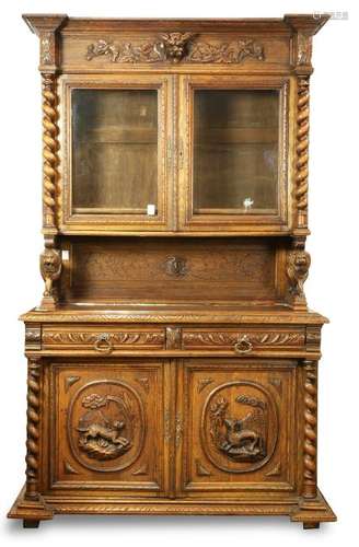 Henry II style carved oak buffet