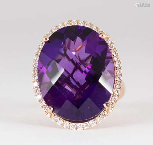 Amethyst, diamond and 14k rose gold ring