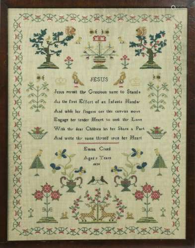 Needlework sampler, executed by Emma Creed