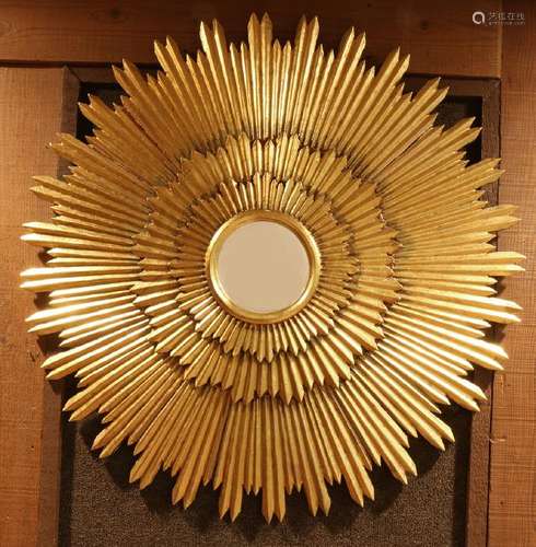 Mid Century giltwood carved starburst mirror