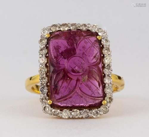 Tourmaline, diamond and 18k yellow gold ring