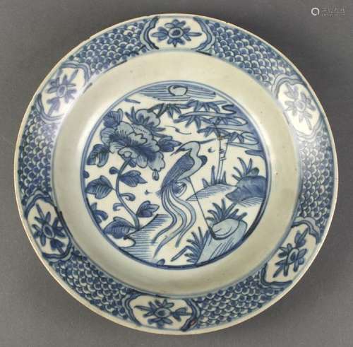 Chinese Blue-and-White Porcelain Plate, Bird