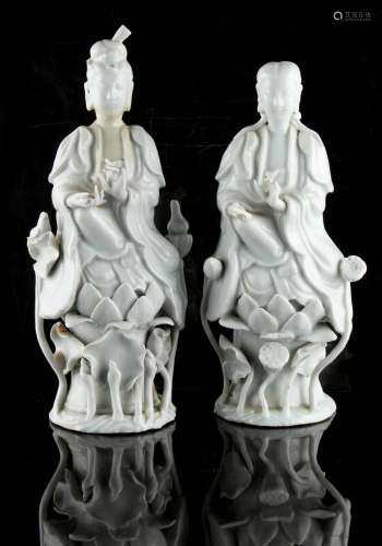 Property of a lady - two Chinese blanc de Chine figures, 19th century, the taller 9.5ins. (24cms.)