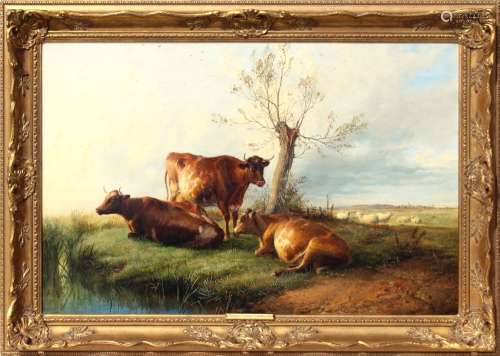 Property of a lady - Thomas Sidney Cooper R.A. (1803-1902) - CATTLE RESTING ON A RIVER BANK, WITH