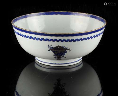 A late 18th century Chinese Qianlong period blue & white export punch bowl, 10.25ins. (26cms.)