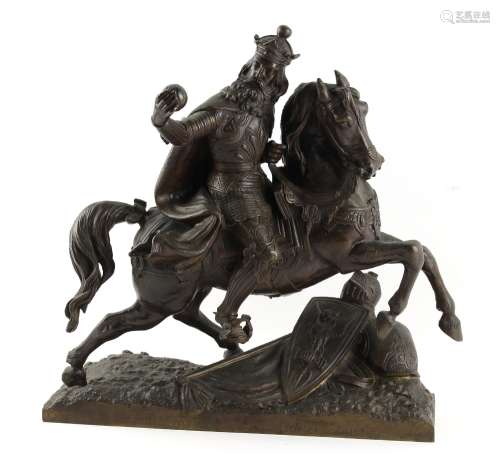 Property of a lady - a late 19th/early 20th century French patinated bronze equestrian figure,