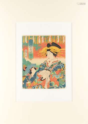 Toyohara Kunichika (1835-1900) - GAMES OF PLEASURE QUARTER SUGOROKU - woodblock print, a package