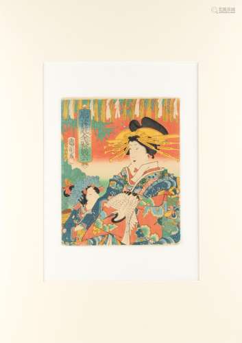 Toyohara Kunichika (1835-1900) - GAMES OF PLEASURE QUARTER SUGOROKU - woodblock print, a package