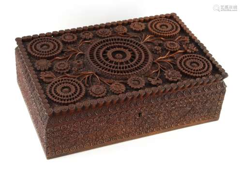 Property of a gentleman - a well carved early 20th century Indian teak rectangular box with interior