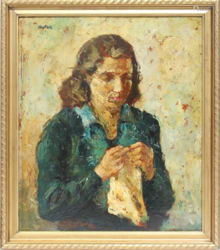 Property of a gentleman - Marie Mela Muter (1876-1967) - PORTRAIT OF A WOMAN WITH HANDKERCHIEF - oil