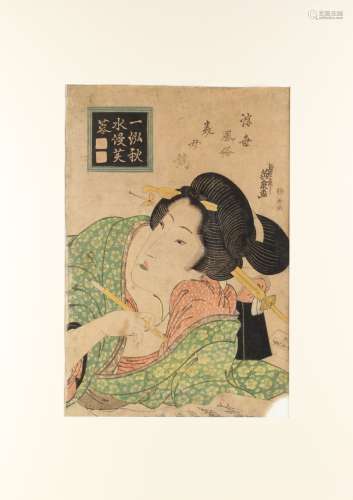 Keisai Eisen (1790-1848) - COMPARISON OF BEAUTIES - woodblock print, oban, mounted but unframed.