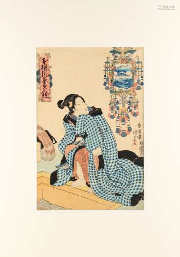 Utagawa Kunisada I (1786-1865) - COMPARISONS OF BEAUTIES AND LANDSCAPES OF JAPAN - woodblock
