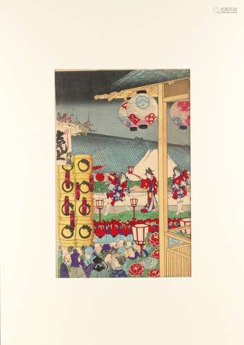 Toyohara Chikanobu (1838-1912) - FESTIVAL IN NOVEMBER, OPEN AIR THEATRE - woodblock print, oban,