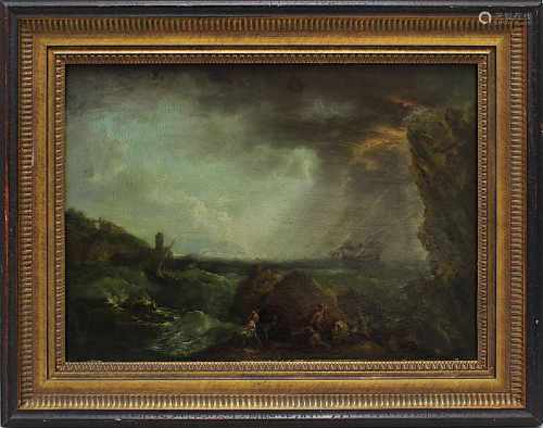 Vernet, Joseph (attr.) (Avignon 1714-1789 Paris), Stürmische See und Schiffbrüchige an felsiger