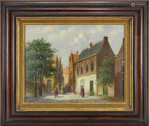 Hendriks, P., holländ. Maler 2. H. 20. Jh., Straße in einer holländischen Altstadt, Öl auf Holz, re.