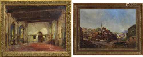 Zwei Entwürfe zu Bühnenbildern: Brückner, Max (Coburg 1836-1919 Coburg), Vorraum der Lorenzkirche