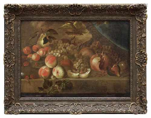 van der Meer, Barend (Haarlem 1659 -1700), Früchtestilleben mit Weintrauben, Pfirsichen, Feige und