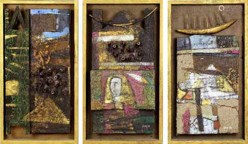 Darwesh, Wael (geb. 1975 Kairo), Construction with Nile Mud, Triptychon, Collage aus verschiedenen