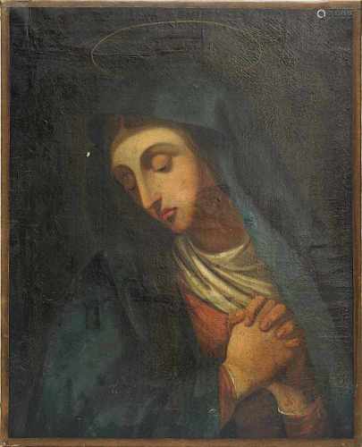 Heiligenmaler 18.Jh., Trauernde Maria, Öl / Leinwand, doubliert, Restaurierungen, Fehhlstellen, 60,5