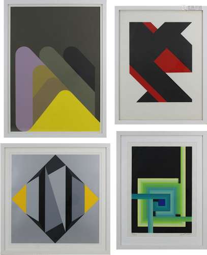4 geometrische Farbgrafiken der 1970er Jahre, davon eine von Horst Kuhnert (Geb. 1939