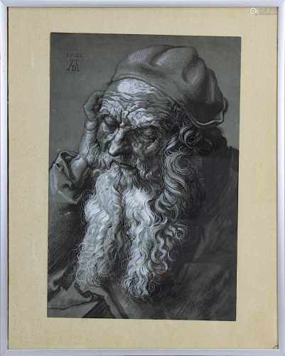 Zeichner (20.Jh.), Gouache nach Albrecht Dürer, Denkender alter Mann, oben links bezeichnet A D