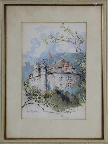 Stubenrauch, Leopold von (wohl; 1869-1945), Renaissanceschloss in den Bergen, Aquarell, li. u.