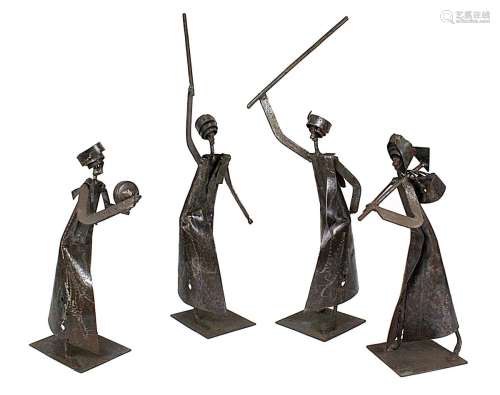 Vier moderne figürliche Skulpturen aus Eisen, Ägypten 2. Hälfte 20. Jh., Musiker und Landarbeiter,