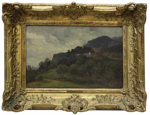 Waagen, Adalbert (München 1833 - 1898 Berchtesgaden), Hütte vor Bergigem Land, Öl auf Malkarton,
