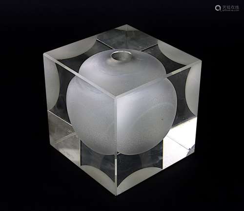 Rosenthal studio-line Blockvase um 1970, würfelförmiger Korpus aus leicht braun-transparentem