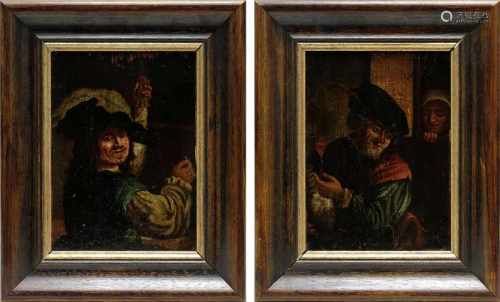 Porträtist (Anfang 20.Jh.), Zwei Gemälde im niederländischen Altmeister-Stil, Öl/Holz, je 26,5 x