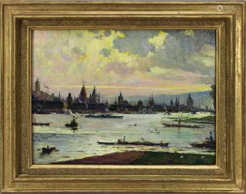 Zeltner, Philipp (Mainz 1865 -1946 Mainz), deutscher Genremaler, Ansicht von Mainz, Öl auf Platte,