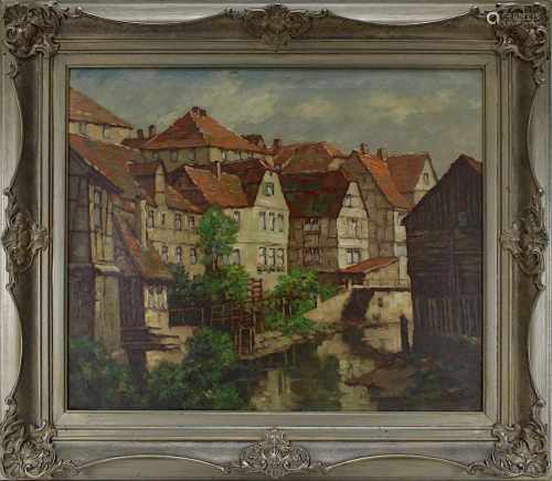 Möhren, Jean (Elberfeld 1875-1954 Köln), Häuseransicht an der Lauter in Lauterbach/Hessen, Öl/