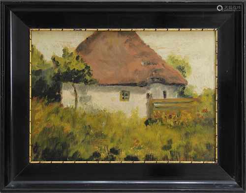Ungarischer Impressionist, Bauernhaus in Ungarn, um 1890, Öl auf Malkarton, 24,5 x 34 cm, im