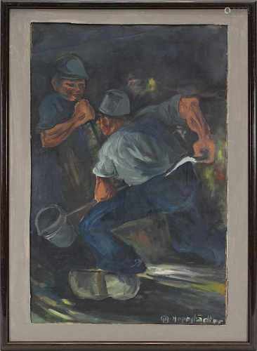 Hoppstädter, Georg Friedrich (Saarbrücken-Burbach 1906 - 1987), Zwei Eisengießer, Öl auf Leinwand,