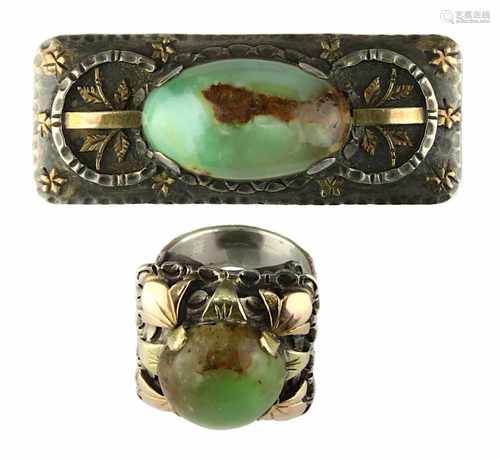 Ring und Brosche aus Silber und Gold mit Jadecabochons, Richter von Berchem (Oswald Richter und