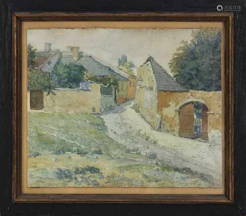 Buskas, Tibor, ungarischer Maler, Gasse in einem ungarischen Dorf, Aquarell 1922, li. u. signiert