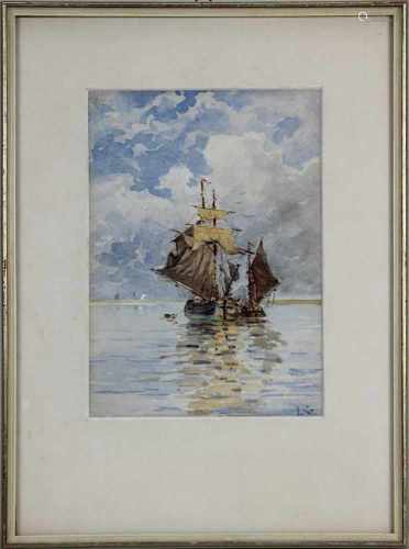 Stubenrauch, Leopold von (wohl; 1869-1945), Segelschiff und Segelboot an der Küste, Aquarell, re. u.