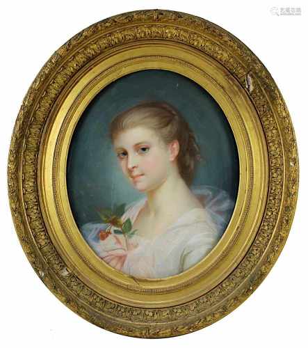 Porträtmaler um 1900, Porträt einer jungen Schönen als Schulterstück, im Oval, Pastell auf Papier,