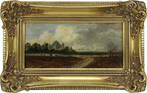 Monogammist A.S. (Anfang 20.Jh), Blick auf Chateau Bagneux Verneville, Öl/Lwd. auf Karton, links
