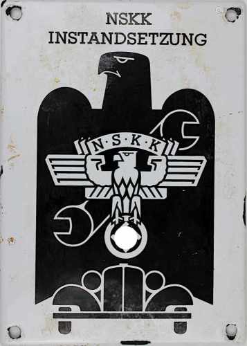 Kleines Email - Schild NSKK, Deutsches Reich 1933-1945, Blechschild mit schwarz-weiß Email,