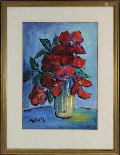 Mosbach, Blumenmaler 2. H. 20. Jh., Vase mit roten Blumen, Mischtechnik, links unten signiert, 45
